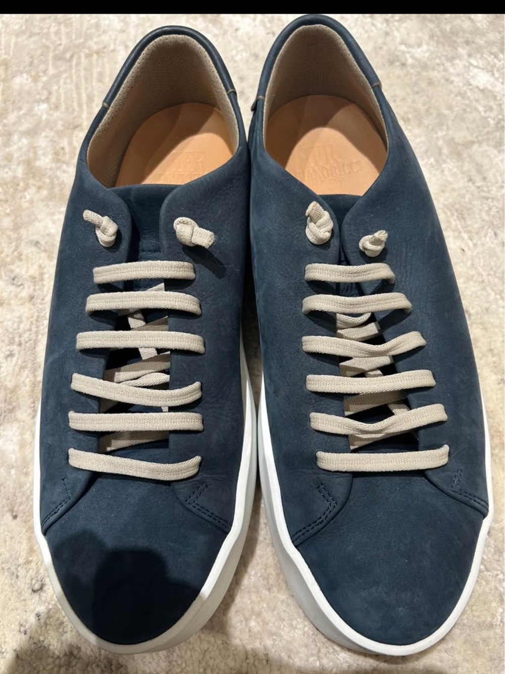 RFR Fabiano Ricci Navy Suede Sneakers with Cream Laces